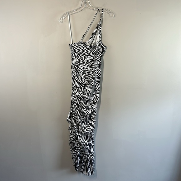 Cinq A Sept Silk Christel Ruched One Shoulder Zebra Print Dress Size 2 - Picture 4 of 16